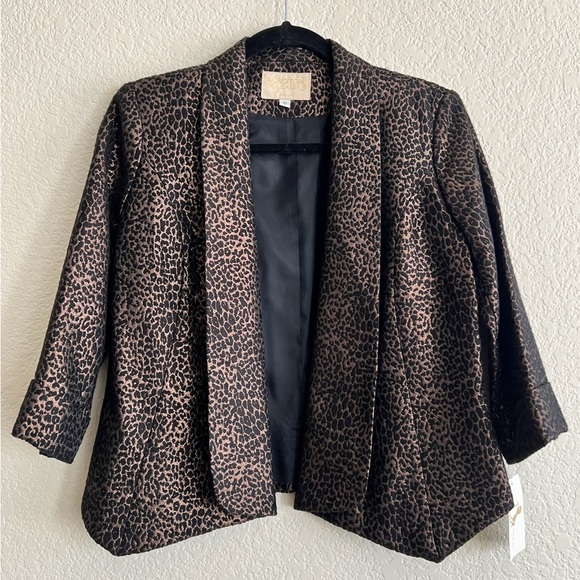 Alberto Makali Animal Print Blazer Brown Textured Open Front Jacket Cardigan - Picture 1 of 8
